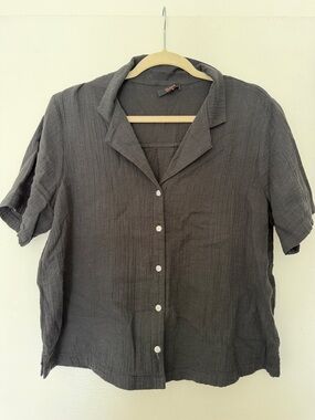 Quince 100% Organic Cotton Gauze Black Button-Front Short Sleeve Shirt